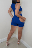 Blue Fashion Sexy Solid Hollowed Out Turtleneck Skinny Romper