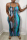 Sky Blue Fashion Sexy Print Backless Slit Spaghetti Strap Sleeveless Dress