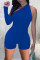 Royal Blue Fashion Sexy Solid Backless Oblique Collar Skinny Romper