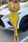 Yellow Fashion Sexy Solid Hollowed Out Backless Halter Skinny Jumpsuits
