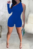Royal Blue Fashion Sexy Solid Backless Oblique Collar Skinny Romper