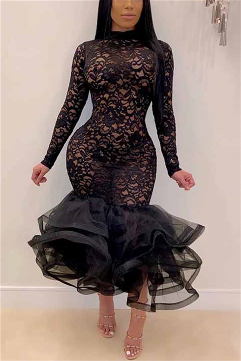 Nightclub Sexy Cutout Lace Black Dress