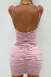 Pink Fashion Sexy Solid Backless Spaghetti Strap Sleeveless Two Pieces