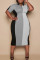 Light Gray Fashion Casual Plus Size Striped Basic Zipper Collar Short Sleeve Dress