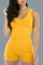Yellow Solid Sexy Backless Romper Sportswear