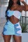Blue Fashion Sexy Print Split Joint One Shoulder Sleeveless Two Pieces