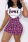 Pink Fashion Casual Letter Print Basic O Neck Short Sleeve Two Pieces
