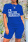 Blue Fashion Casual Letter Print Basic O Neck Short Sleeve Two Pieces