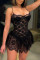 Black Fashion Sexy Patchwork See-through Spaghetti Strap Sleeveless Dress