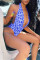 Blue Fashion Sexy Print Backless Swimwears