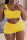 Yellow Sexy Print Split Joint One Shoulder Sleeveless Two Pieces