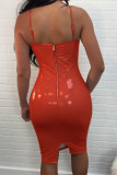 Red Sexy V Neck Slip Zipper Slit Hem Dress