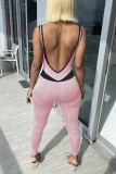 Pink Sexy Sportswear Solid Patchwork Backless U Neck Skinny Jumpsuits