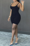 Black Sexy Casual Solid Backless V Neck Sleeveless Two Pieces