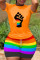 Orange Fashion Casual Print Basic O Neck Short Sleeve Two Pieces