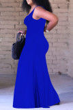 Royal Blue Sexy Casual Solid Backless V Neck Regular Sleeveless Jumpsuits