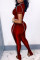 Red Fashion Casual Solid Split Joint Slit Half A Turtleneck Short Sleeve Two Pieces