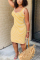 Yellow Sexy Striped Printed Sleeveless Slim Dress