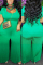 Green Fashion Casual Short Sleeve Plus Size Jumpsuit
