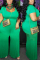 Green Fashion Casual Short Sleeve Plus Size Jumpsuit