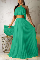 Green Fashion Sexy Sleeveless Skirt Two-piece Set