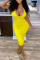 Yellow Fashion Sexy Solid Basic V Neck Short Sleeve Dress