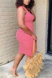 Red Sexy Striped Printed Sleeveless Slim Dress