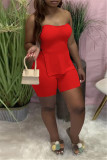 Red Sexy Casual Solid Backless Slit Strapless Sleeveless Two Pieces