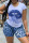 Blue Casual Letter Lips Printed Patchwork O Neck Short Sleeve Two Pieces