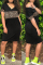 Black Fashion Casual Print Leopard Split Joint V Neck Short Sleeve Dress
