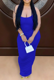 Royal Blue Casual Solid Split Joint O Neck Pencil Skirt Dresses