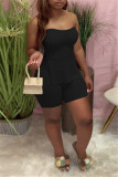 Black Sexy Casual Solid Backless Slit Strapless Sleeveless Two Pieces
