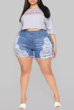 Red Fashion Casual Solid Ripped Plus Size Jeans