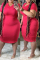 Red Fashion Casual Plus Size Solid Basic O Neck Short Sleeve Dress