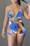 Green Fashion Sexy Print Tie Dye Hollowed Out Backless Swimwears