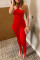 Red Fashion Sexy Solid Backless Strap Design One Shoulder Skinny Jumpsuits
