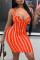 Orange Fashion Sexy Striped Print Backless V Neck Vest Dress