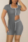 Grey Fashion Casual Solid Patchwork Asymmetrical O Neck Short Sleeve Two Pieces