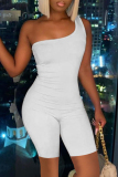 White Fashion Sexy Solid Backless One Shoulder Skinny Romper