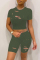 Green Fashion Casual Solid Ripped O Neck Short Sleeve Two Pieces