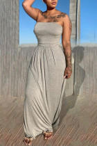 Grey Sexy Casual Solid Backless Strapless Sleeveless Dress