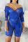 Blue Sexy Solid Mesh V Neck Skinny Jumpsuits