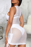 White Sexy Solid Mesh Pencil Skirt Dresses