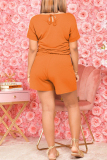 Orange Fashion Casual Solid Basic O Neck Regular Short Sleeve Romper