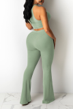Light Green Sexy Casual Solid Draw String Halter Sleeveless Two Pieces