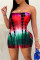 Red Fashion Sexy Print Backless Strapless Skinny Romper