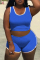 Blue Casual Sportswear Solid Basic U Neck Sleeveless Two Pieces