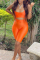 Orange Sexy Casual Solid Hollowed Out U Neck Skinny Romper