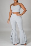 Grey Sexy Casual Solid Backless Spaghetti Strap Sleeveless Two Pieces