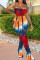 Tangerine Red Fashion Sexy Tie-dye Printed Sling Jumpsuit